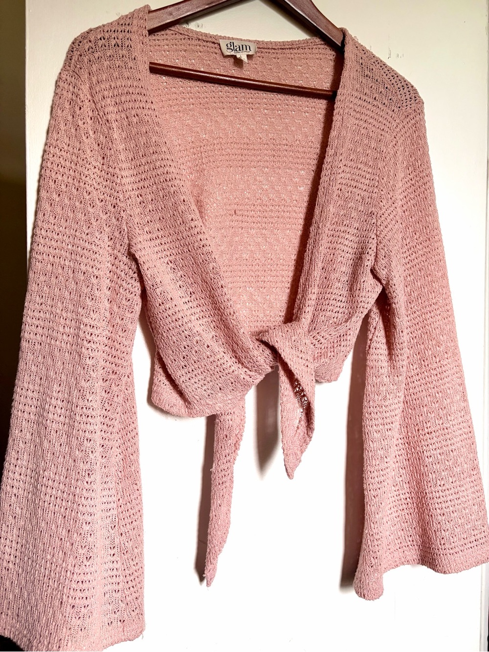glam Blush Pink Tie-Front Knit Cardigan